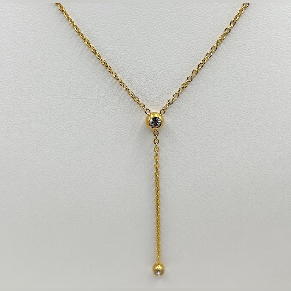 Lariat Y Bezel Cubic Zirconia Necklace 18K Gold Plated Minimalist Dainty Jewelry